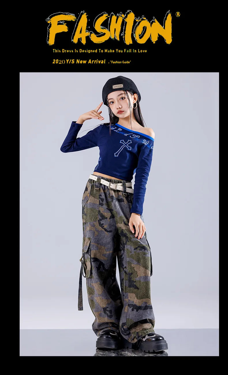 Girls' Hip-Hop Crop Top Camouflage Cargo Pants – Streetwear Style | Camo Colors