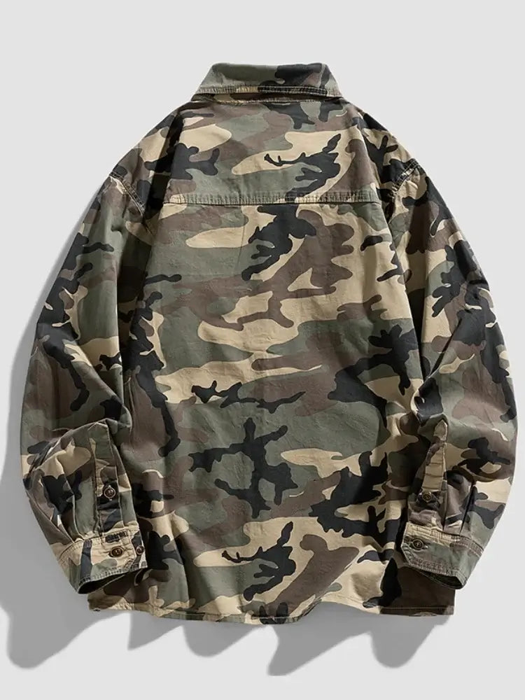 Men’s Camouflage Cotton Button-Up Shirt – Casual & Loose Fit | Camo Colors