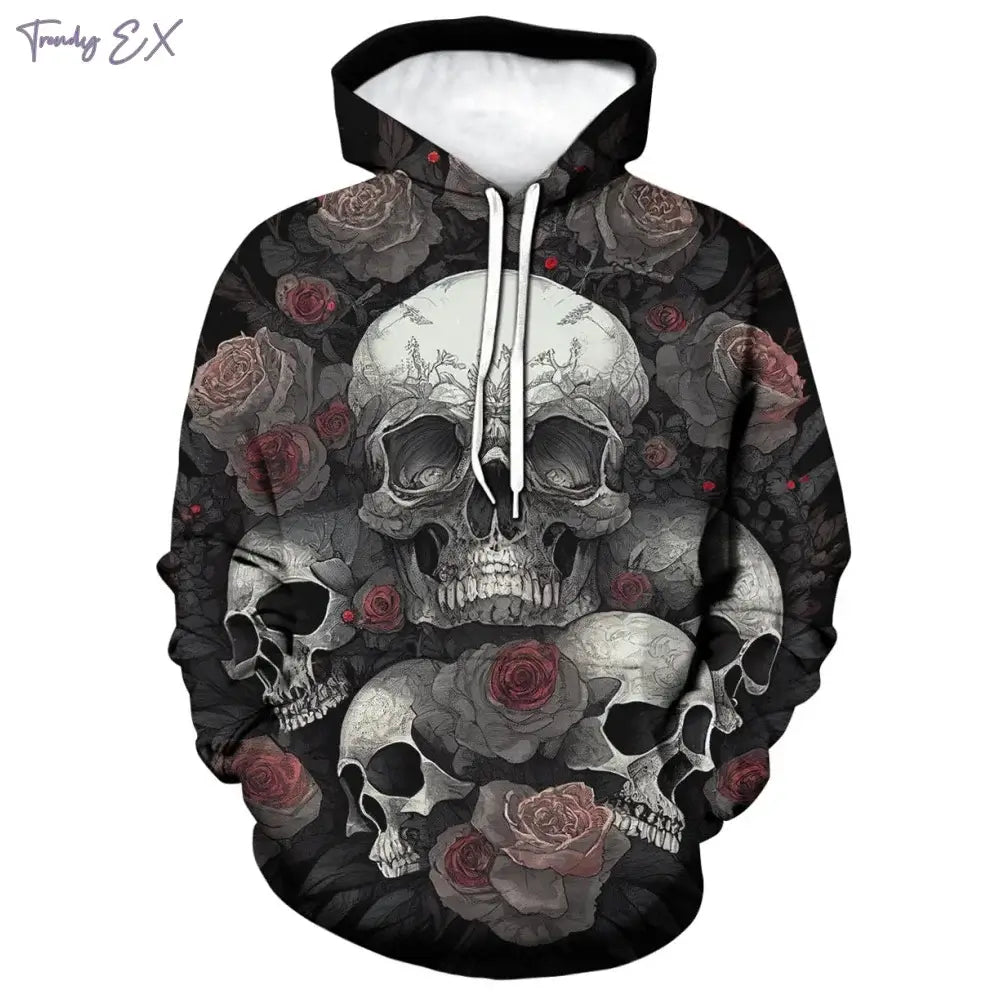 3D Skull Print Hoodie – Y2K Street Punk Pullover | Camo Colors
