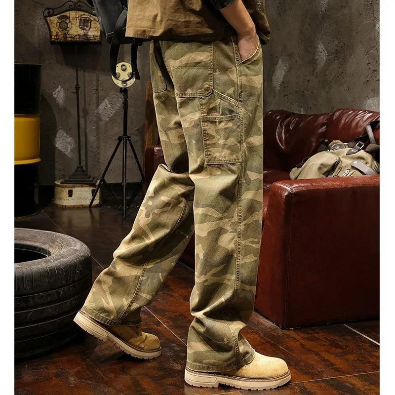 Camouflage Safari Wide-Leg Jeans with Pockets | Camo Colors