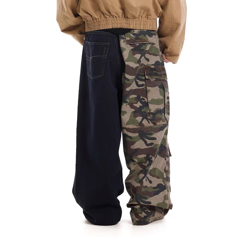 Men’s Vintage Camouflage Spliced Wide-Leg Cargo Pants | Camo Colors