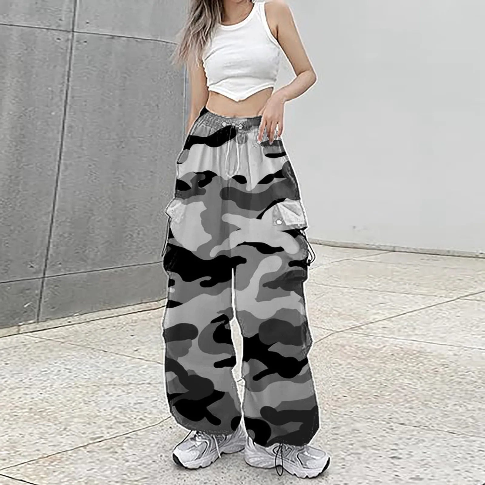 Women's Camo Print Baggy Cargo Joggers – Casual Streetwear Pants | Camo Colors