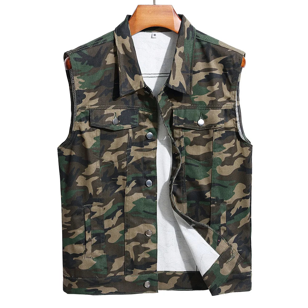 Camouflage Denim Vest – Bold Streetwear Style | Camo Colors