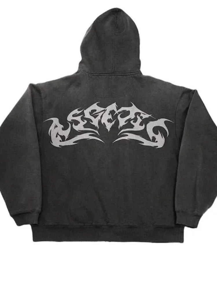 Gothic Y2K Zip-Up Hoodie | Retro Punk Streetwear for Women | Camo Colors
