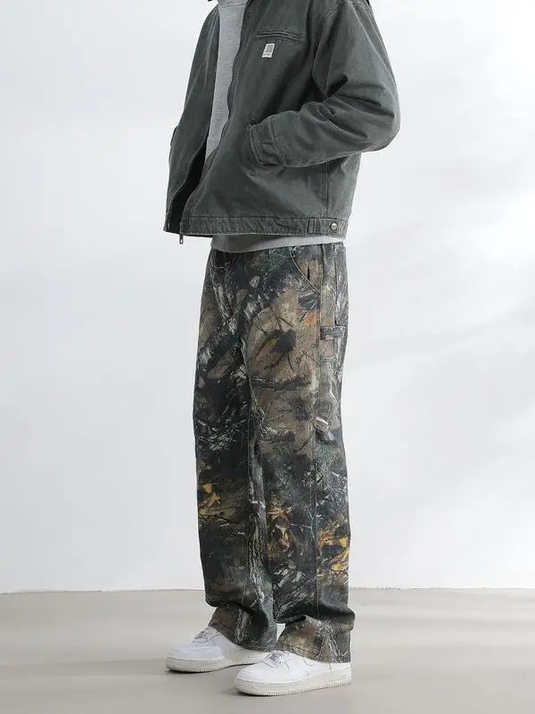 Retro Camo Workwear Pants with Straight Legs | Camo Colors
