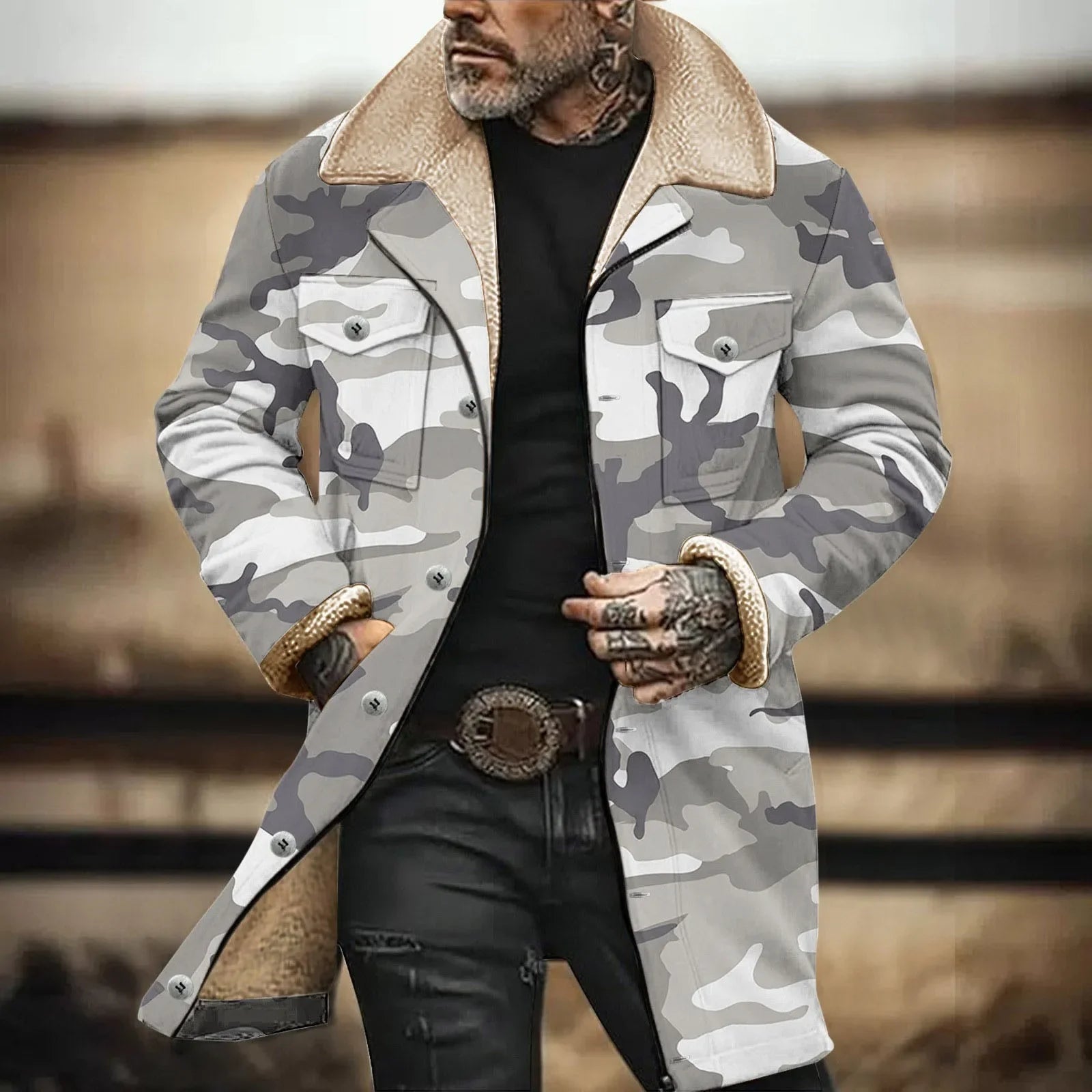 Men’s 3D Printed Vintage Military Jacket | Camo Colors