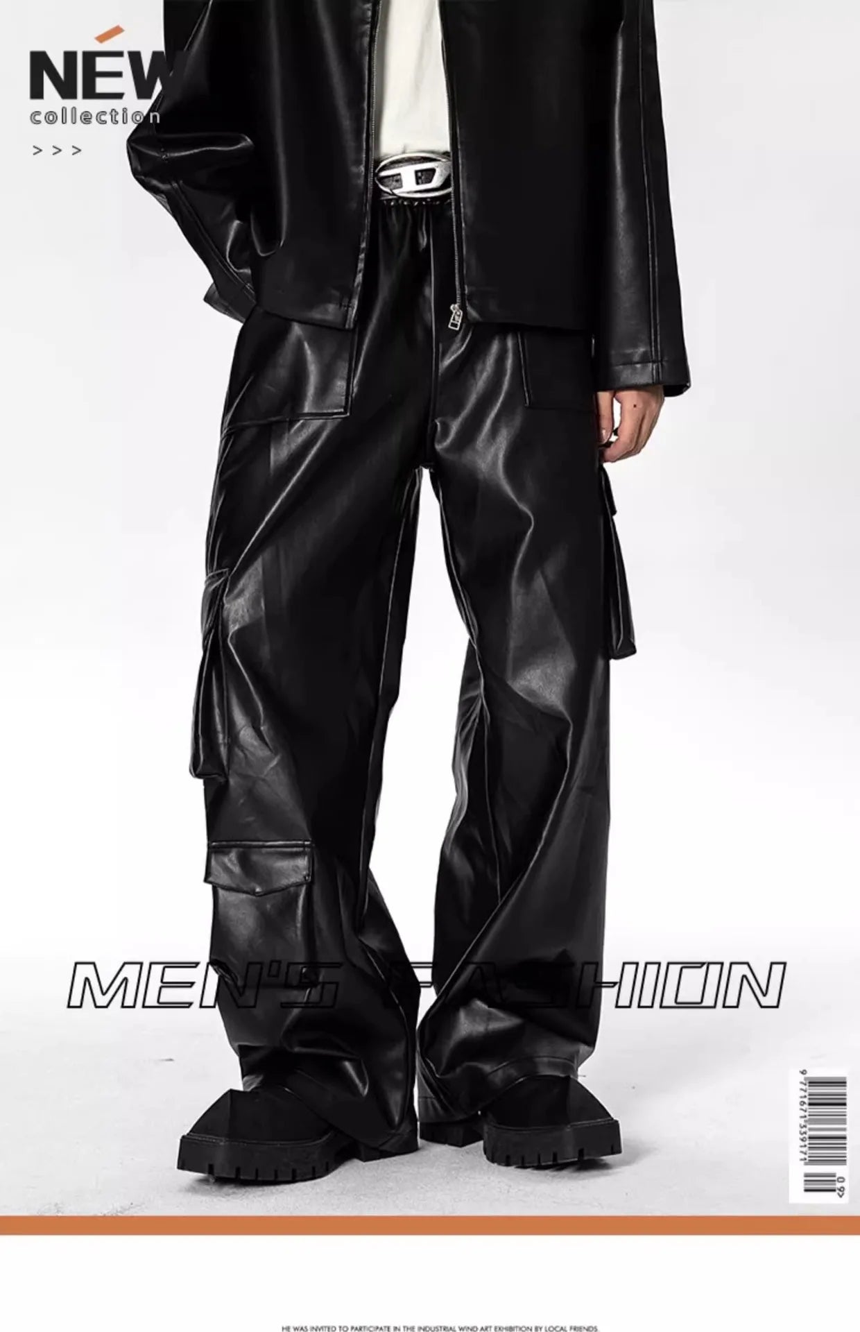 New Men’s Multi-Pocket Cargo Pants Hip-Hop Punk Leather Trousers Camo Colors