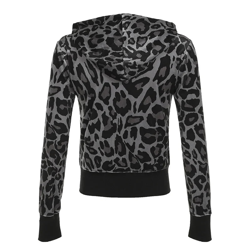 Y2K Leopard Print Velvet Zip-Up Hoodie | Camo Colors