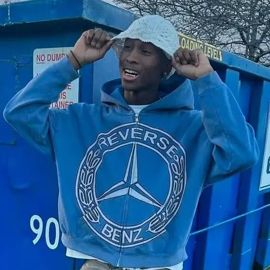 Oversized Light Blue Gothic Y2K Street Hoodie | Camo Colors