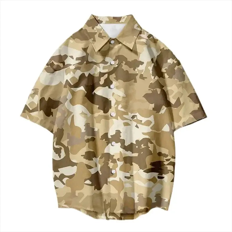 Vintage Camouflage 3D Print Hawaiian Shirt – Casual Streetwear | Camo Colors