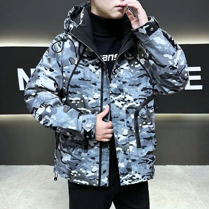Men's Camouflage Hooded Down Jacket | White Duck Down Puffer Camo Colors