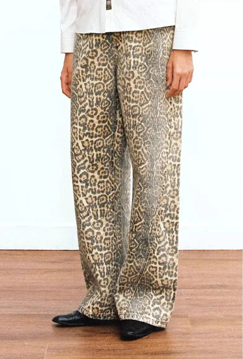 Women’s Retro Leopard Print Wide Leg Jeans | Y2K Hip-Hop Style | Camo Colors