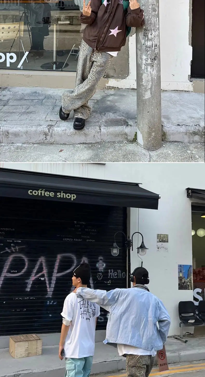 Camo Leopard Print Jeans for Men & Women Loose Straight Fit Camo Colors