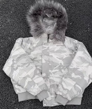 Harajuku Camo Bomber Jacket with Fur Collar Warm Coat Men Camo Colors