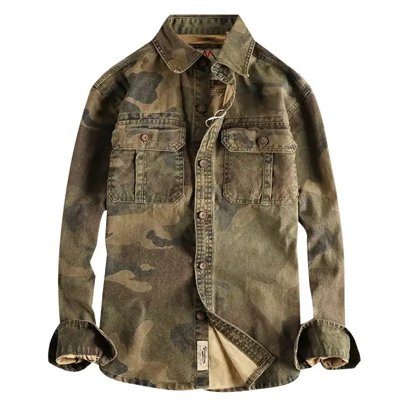 Men’s Retro Camo Cargo Shirt – 100% Cotton Safari Style | Camo Colors