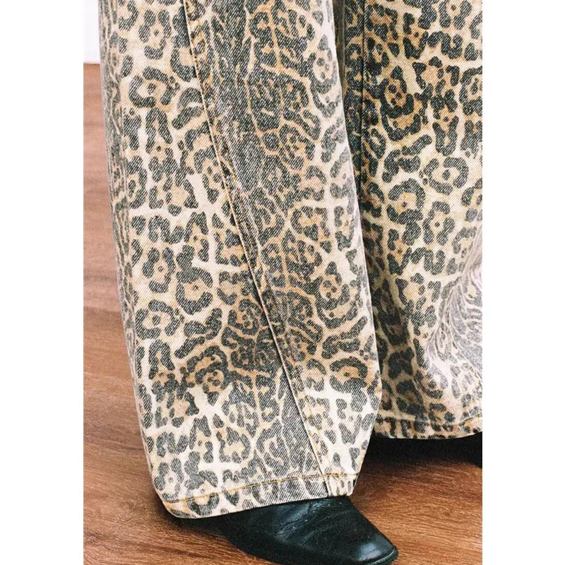 Women’s Retro Leopard Print Wide Leg Jeans | Y2K Hip-Hop Style | Camo Colors