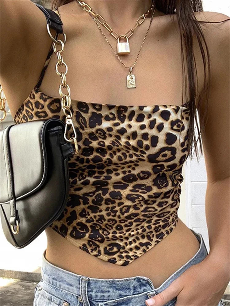 Leopard Camis Tanks Crop Tops | Backless Tees Bandeau Sleeveless Camo Colors