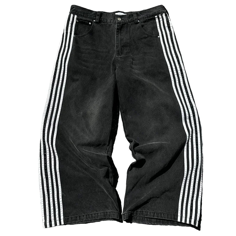 Y2K Embroidered Striped Camo Cargo Jeans Men Women Wide-Leg Camo Colors