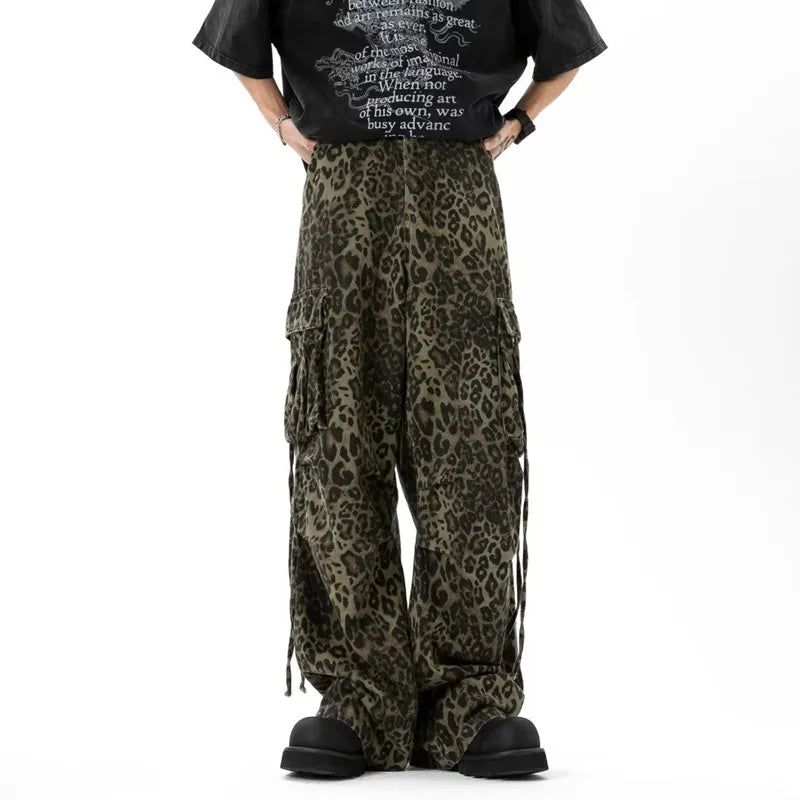 Cyber Y2K Leopard Baggy Stacked Cargo Jeans | Streetwear Style | Camo Colors