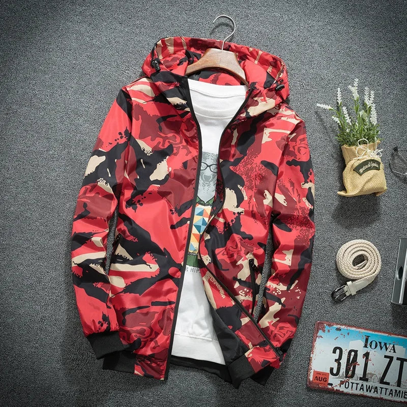 Men's Camo Hooded Windbreaker – Casual Spring Jacket | Camo Colors