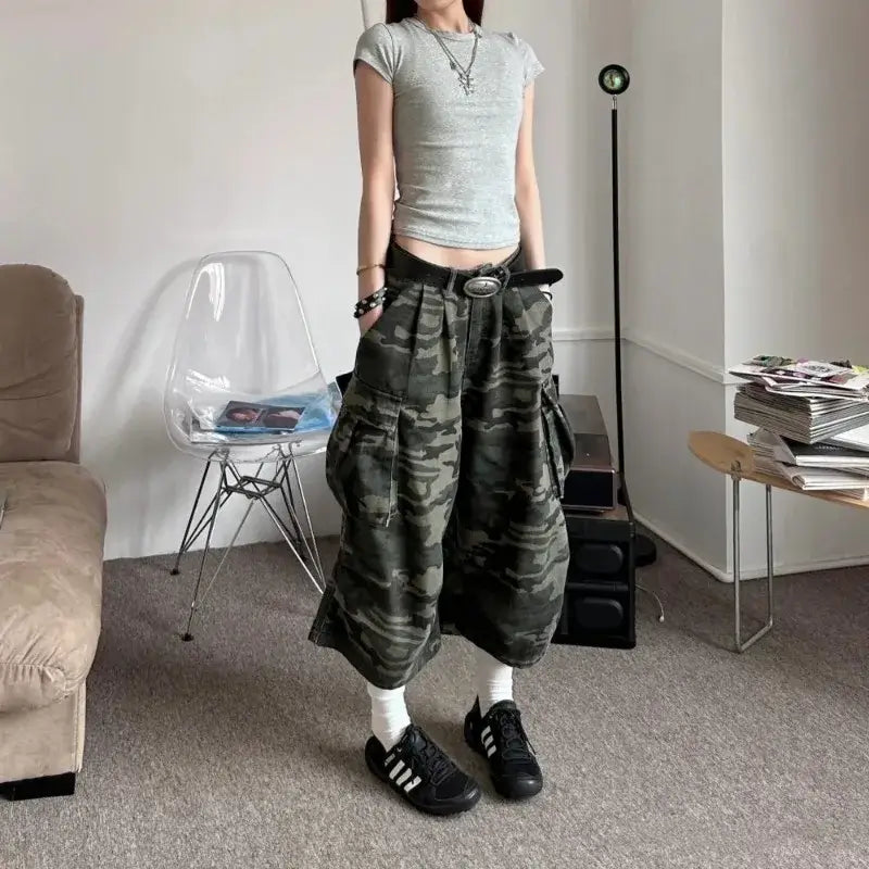 Unisex High Street Camo Denim Pants – Loose & Versatile | Camo Colors