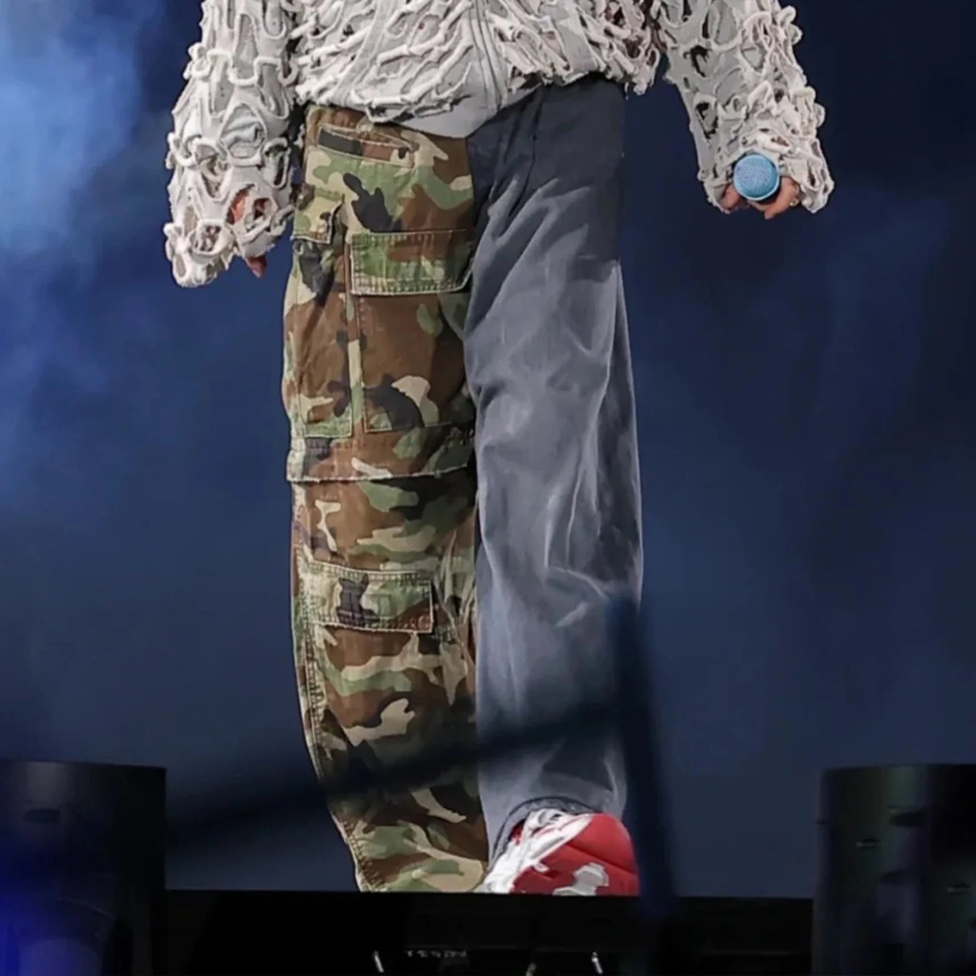 Men's Vintage Washed Camo Spliced Wide-Leg Jeans | Camo Colors