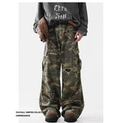 Trendy Men's Women's American Style Pure Wilderness Ripped Camouflage Pants Casual Cargo Pants Loose Fit Vibe Leisure Pants | Camo Colors