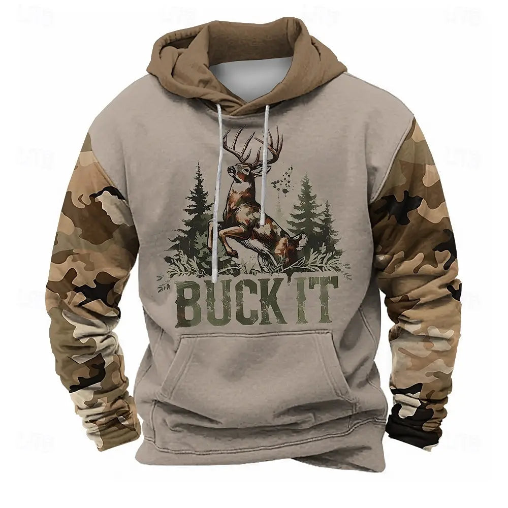 Oversized 3D Milu Deer Camo Hoodie for Men | Camo Colors