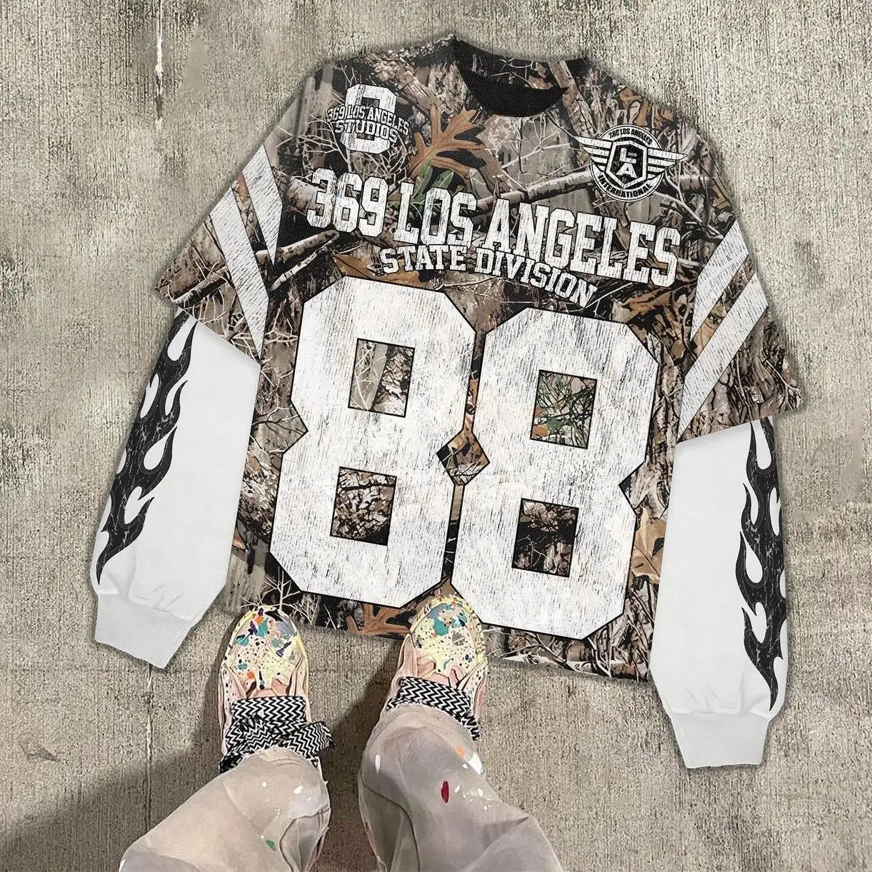 American Y2K Camo T-Shirt Women's Splicing Lettered Long Sleeve Camo Colors