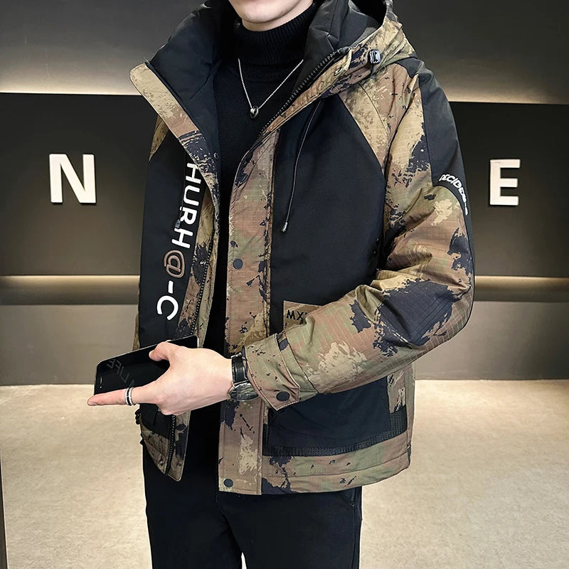 Men's Casual Winter Camouflage Hooded Down Jacket Camo Colors