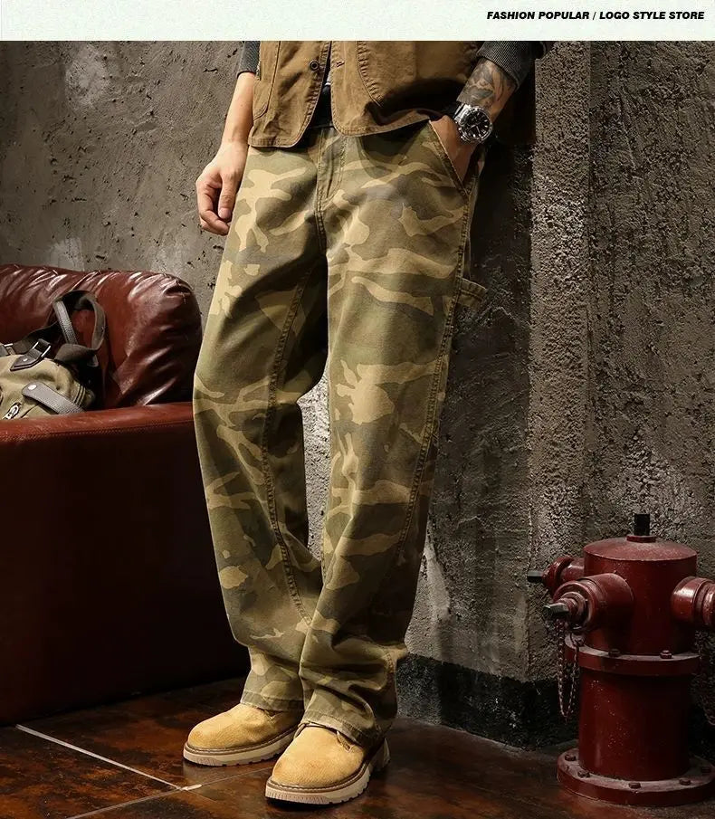 Camouflage Safari Wide-Leg Jeans with Pockets | Camo Colors