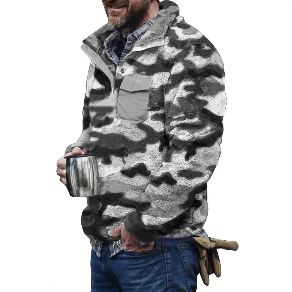 Men's Plush Sweatshirt with Pockets – Warm & Windproof | Camo Colors