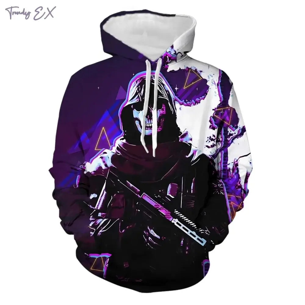 3D Skull Print Hoodie – Y2K Street Punk Pullover | Camo Colors