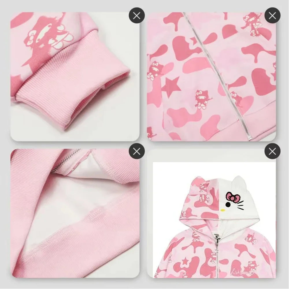 Anime Couple Outfit Cotton Cute Cardigan Jacket – Hello Kitty Hoodie | Camo Colors
