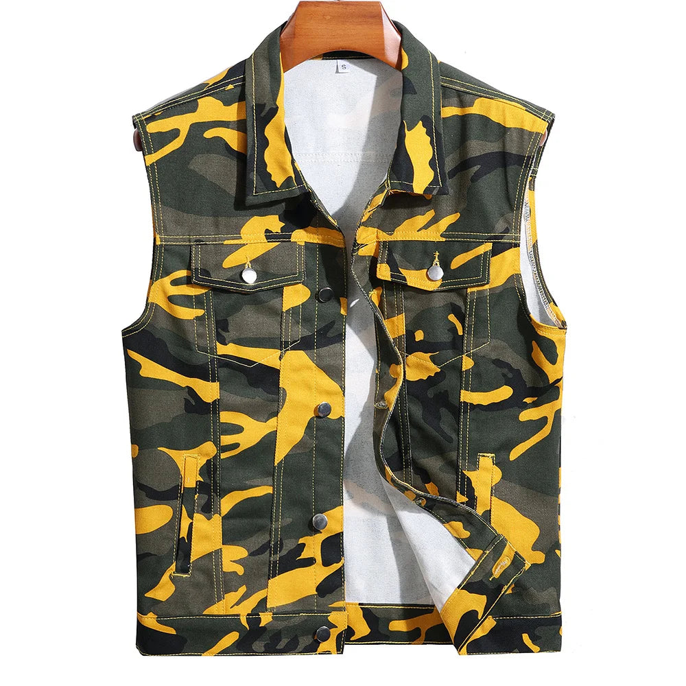 Camouflage Denim Vest – Bold Streetwear Style | Camo Colors
