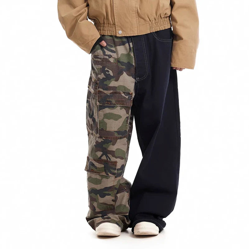Men’s Vintage Camouflage Spliced Wide-Leg Cargo Pants | Camo Colors