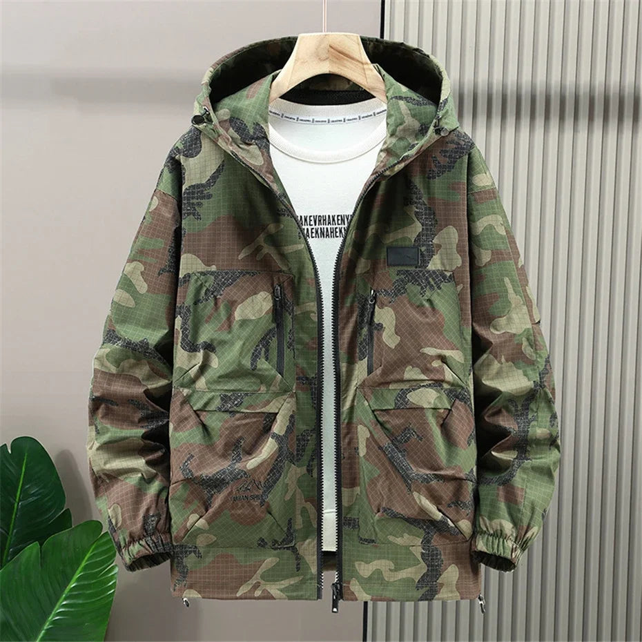 Men’s Hooded Camo Windbreaker – Plus Size | Camo Colors