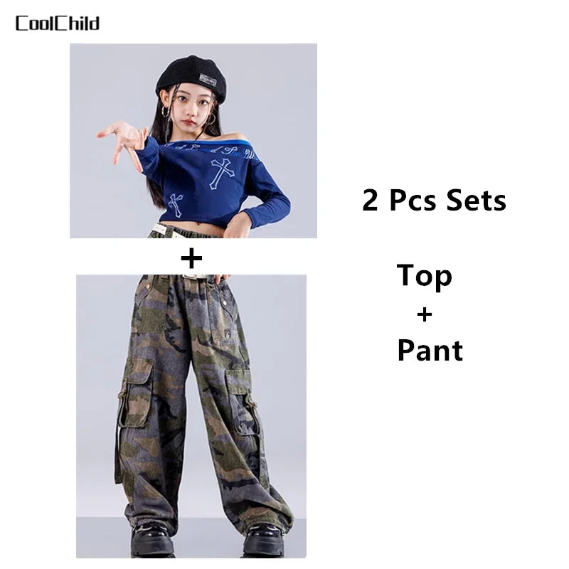 Girls' Hip-Hop Crop Top Camouflage Cargo Pants – Streetwear Style | Camo Colors