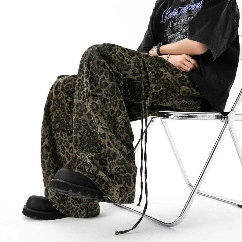 Cyber Y2K Leopard Baggy Stacked Cargo Jeans | Streetwear Style | Camo Colors