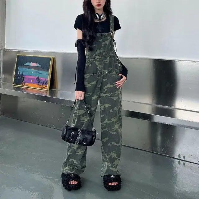 Women’s Camouflage High-Waisted Braces Jumpsuit | Camo Colors