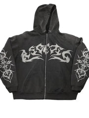 Gothic Y2K Zip-Up Hoodie | Retro Punk Streetwear for Women | Camo Colors