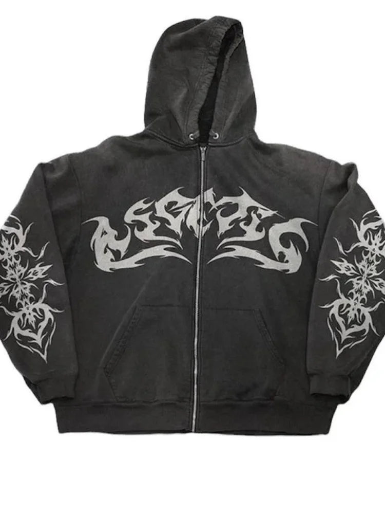 Gothic Y2K Zip-Up Hoodie | Retro Punk Streetwear for Women | Camo Colors