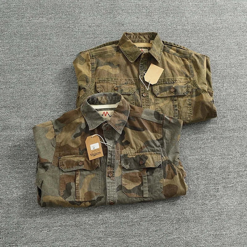 Men’s Retro Camo Military Cargo Shirt – 100% Cotton | Camo Colors