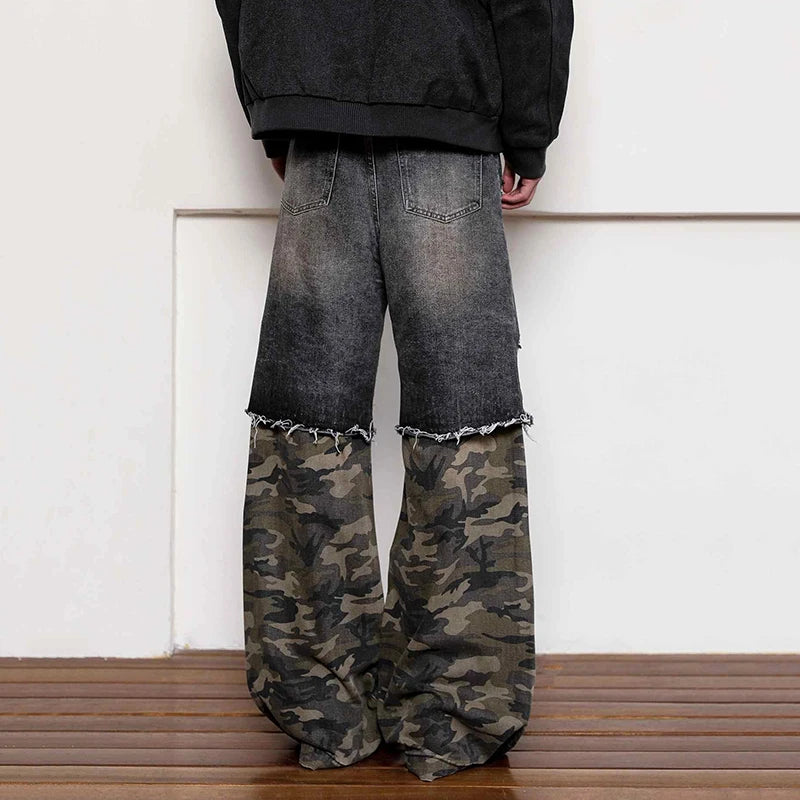 American Street Design Camouflage Splicing Jeans PFNW | Camo Colors