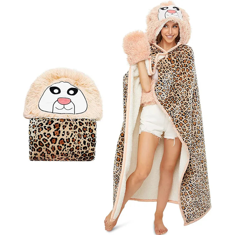 Leopard Print Wearable Blanket – Cozy Hooded Throw | Camo Colors