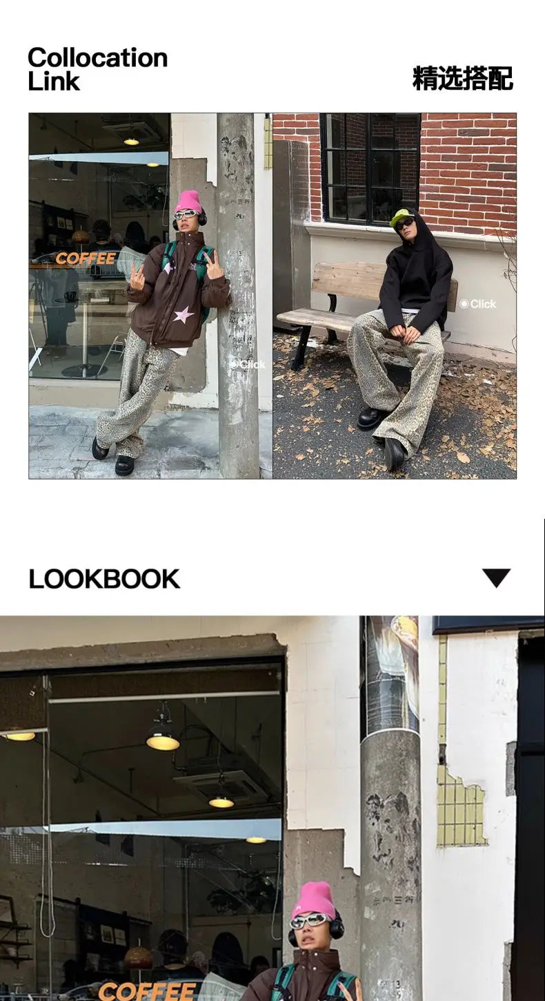 Camo Leopard Print Jeans for Men & Women Loose Straight Fit Camo Colors