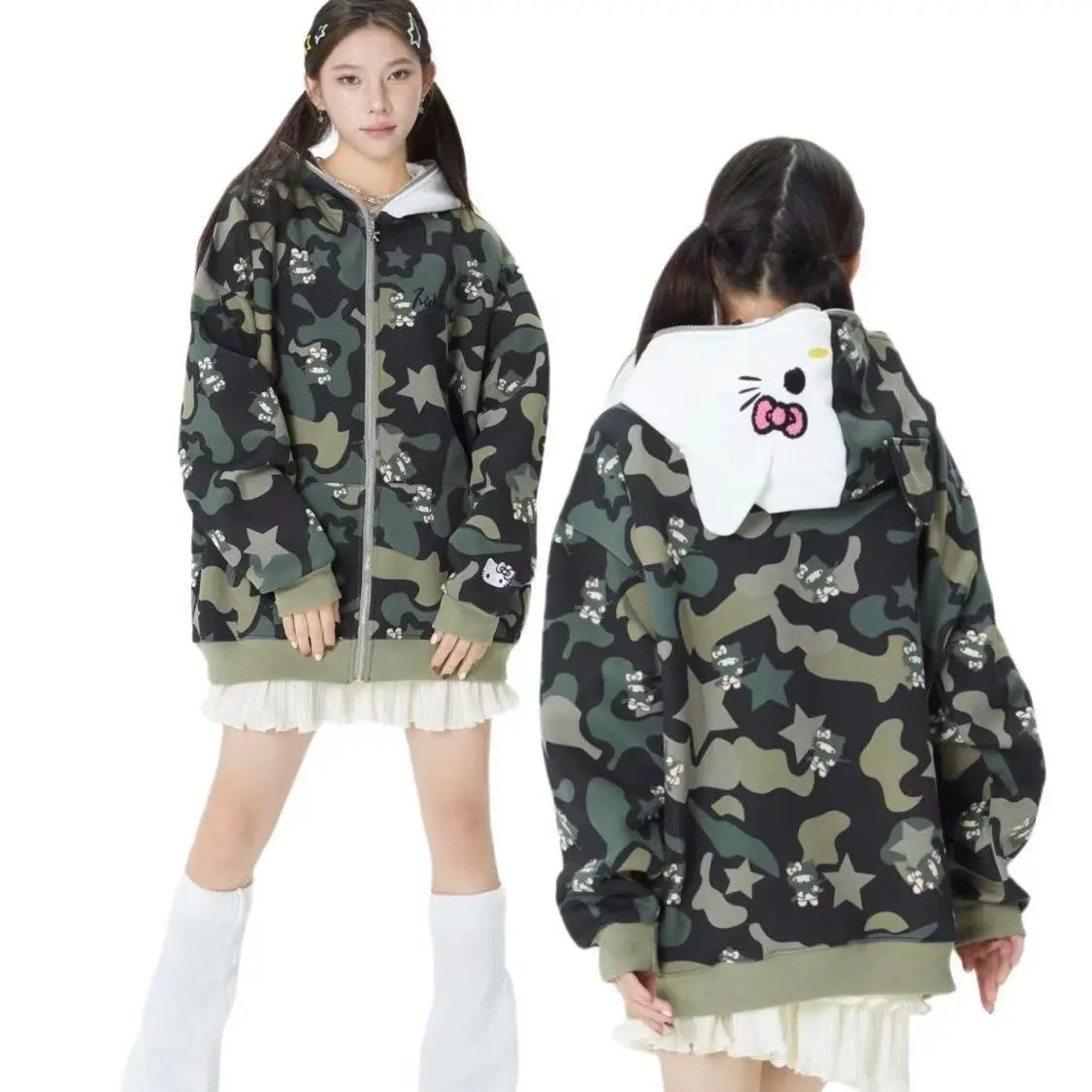 Anime Couple Outfit Cotton Cute Cardigan Jacket – Hello Kitty Hoodie | Camo Colors