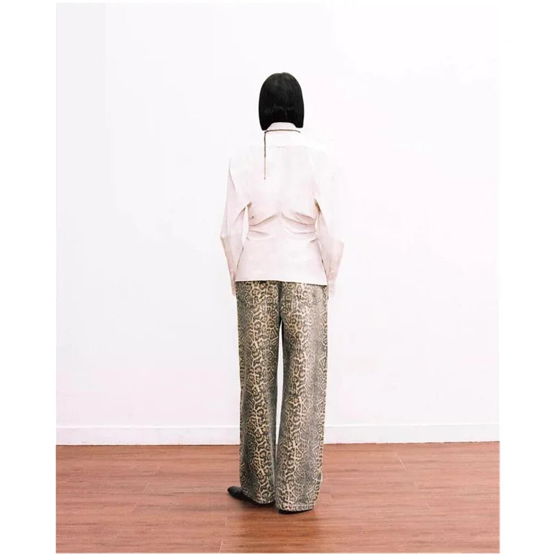 Women’s Retro Leopard Print Wide Leg Jeans | Y2K Hip-Hop Style | Camo Colors