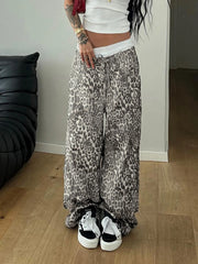 Women's Grey Leopard Print Cargo Pants | Vintage Y2K Style | Camo Colors