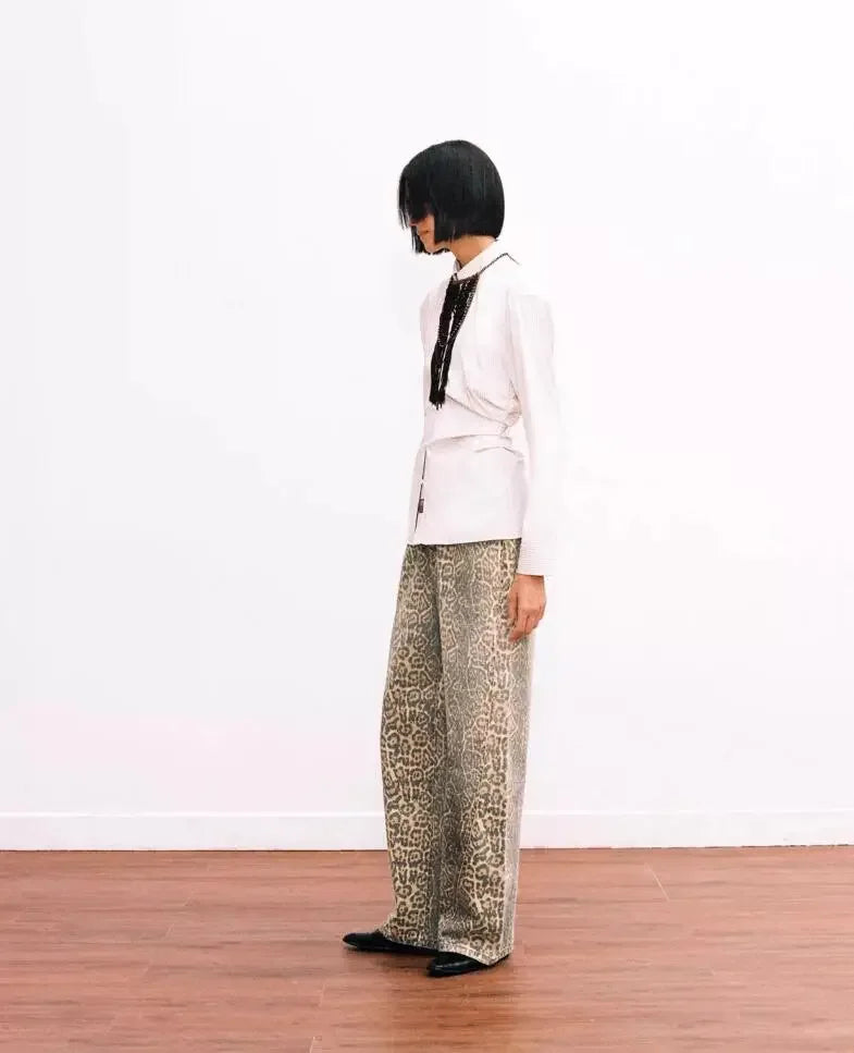 Women’s Retro Leopard Print Wide Leg Jeans | Y2K Hip-Hop Style | Camo Colors